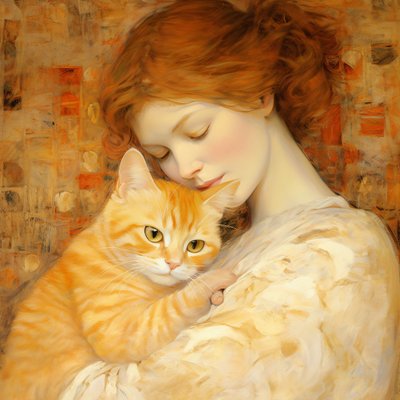 Une jeune femme étreint son chaton dans le style Bloch Bauer, Custom Canvas Prints - F. Abderrahim