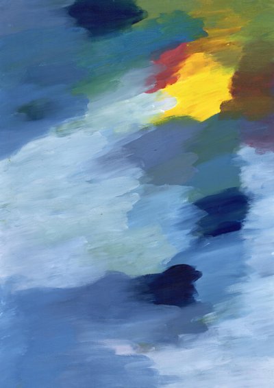 Une fusion expressive des trois couleurs primaires, le bleu, le rouge et le jaune, qui dansent en harmonie - Albert Mansour