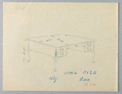 Design pour une table de bibliothèque avec pieds en patte de lion - A.N. Davenport Co.