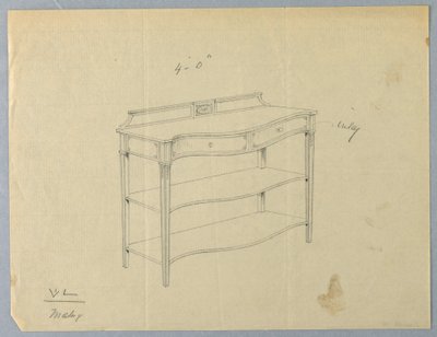 Conception pour une table de service oblongue avec deux étagères - A.N. Davenport Co.
