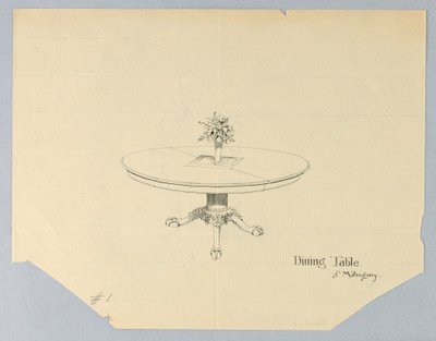 Conception pour une table à manger en acajou avec un vase à fleurs - A.N. Davenport Co.