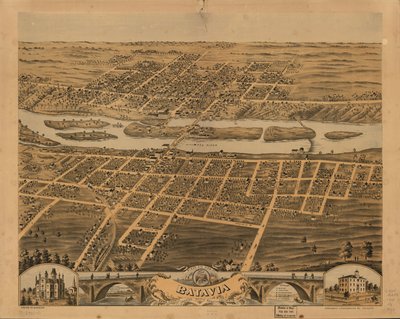 Vue aérienne de Batavia, comté de Kane, Illinois, 1869. LOC 73693342 - A.; Chicago Lithographing Co. Ruger