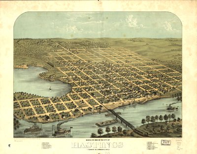 Vue aérienne de la ville de Hastings, Dakota Co., Minnesota 1867. LOC 73693453 - A.; Chicago Lithographing Co. Ruger