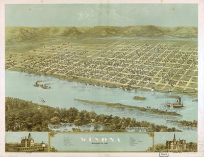 Vue aérienne de la ville de Winona, Minnesota 1867. LOC 73693469 - A.; Chicago Lithographing Co. Ruger