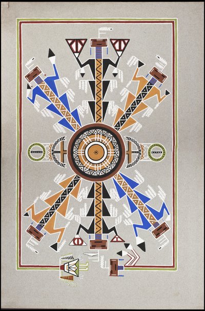 Dessins représentant le lieu de sépulture de "Cadunce" un Indien Chippewa "Homme Médecine", une peinture de sable Navajo et des peintures sur pierre Crow - A. Grossman