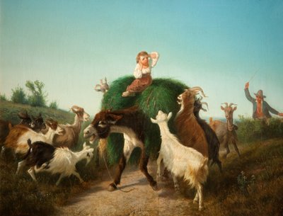 Enfant italien avec un âne et du foin - A. Malone