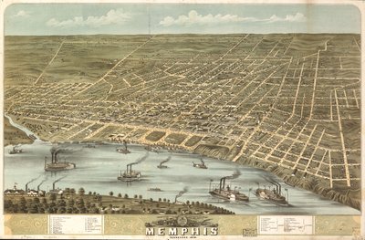 Vue aérienne de la ville de Memphis, Tennessee 1870. LOC 73694530 - A. Ruger