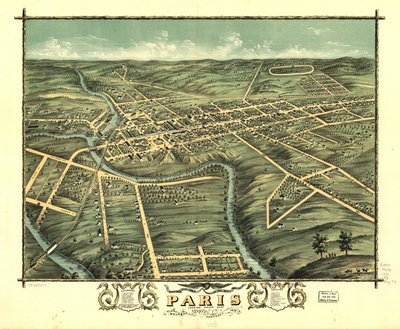 Vue aérienne de la ville de Paris, comté de Bourbon, Kentucky 1870. LOC 73693417 - A. Ruger