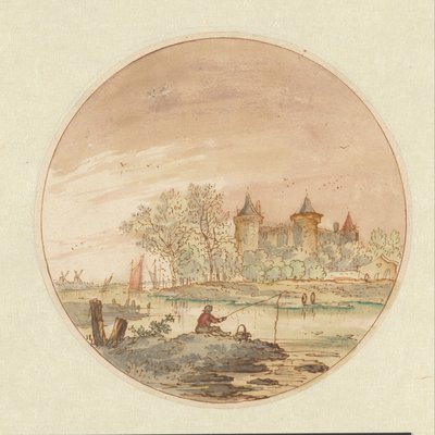 Paysage avec un pêcheur et un château - Aarnout ter Himpel