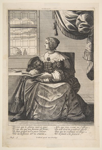 Femme assise tenant un livre et chantant, milieu à fin du XVIIe siècle - Abraham Bosse