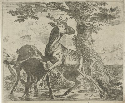 Cerfs effrayés (Verschillende dieren) - Abraham Danielsz. Hondius