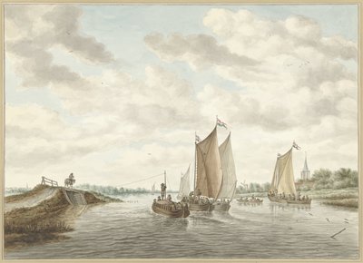 Paysage fluvial avec différentes barques - Abraham Delfos