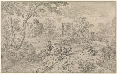 Paysage arcadien avec berger de chèvres - Abraham Genoels