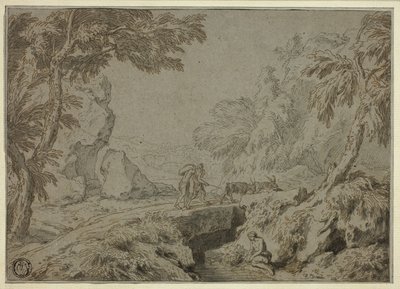 Paysage avec satyre, chèvres et autres figures - Abraham Genoels II