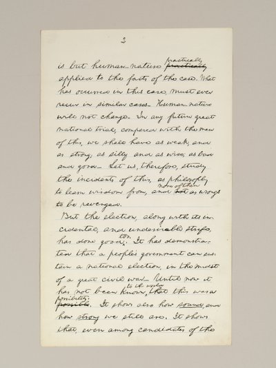 Manuscrit autographe du discours de victoire électorale de Lincoln en tant que président, prononcé à Washington D.C., depuis la fenêtre de la Maison Blanche le soir du 10 novembre - Abraham Lincoln