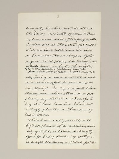 Manuscrit autographe du discours de victoire électorale de Lincoln en tant que président, prononcé à Washington D.C., depuis la fenêtre de la Maison Blanche le soir du 10 novembre - Abraham Lincoln