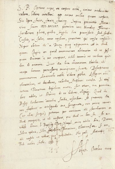 Lettre autographe signée à son neveu, Jacob Cool (Jacobus Colius), Anvers, 2 février 1595 - Abraham Ortelius