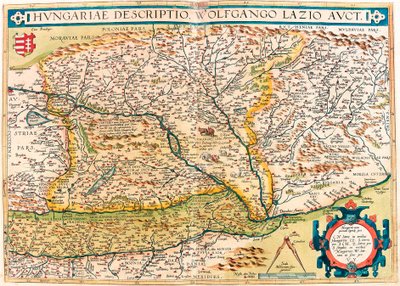 Hungarian Descriptio, Wolfgango Lazio Auct. Carte géographique du territoire de Hongrie de « Theatrum Orbis Terrarum » par Abraham Ortelius (Oertel, Ortell ou Ortel) - Abraham Ortelius
