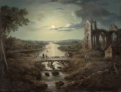 Vue au clair de lune de la rivière Tweed avec l
