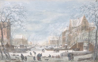Neige tombant sur une ville hollandaise - Abraham Rademaker