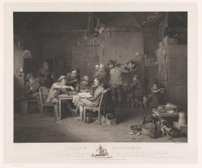 Intérieur avec des hommes discutant autour d