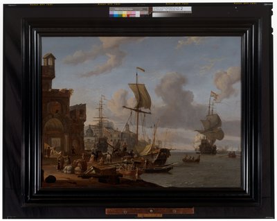 Un capriccio de port méditerranéen avec des marchands et d