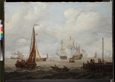 Scène marine avec un navire de guerre hollandais, avant 1708 - Abraham Storck