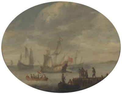 Navires marchands armés au large de la côte néerlandaise se préparant à appareiller - Abraham de Verwer