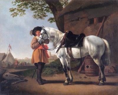 Un cavalier avec un cheval gris - Abraham van Calraet