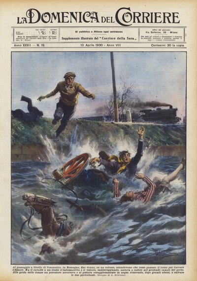 Au passage à niveau de Cesenatico, en Romagne, deux femmes, sur une calèche, attendaient que - Achille Beltrame