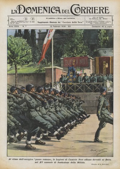 Au rythme du pas énergique romain, les Légions de Chemises Noires défilent devant le Duce - Achille Beltrame