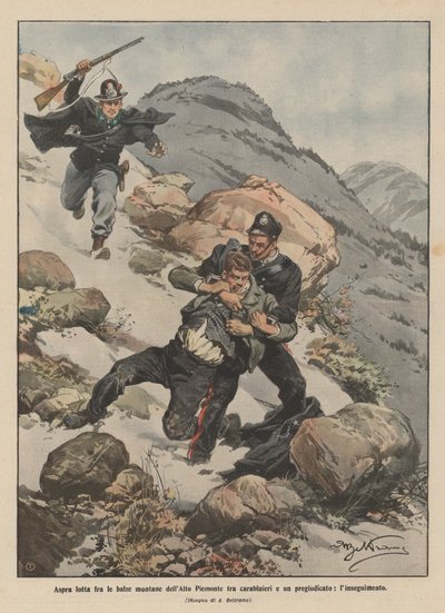 Lutte acharnée dans les montagnes du Haut-Piémont entre carabiniers et un criminel, la poursuite - Achille Beltrame