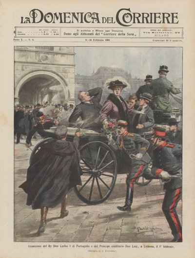Assassinat du roi Don Carlos I du Portugal et du prince héritier Don Luiz, à Lisbonne, le 1er février - Achille Beltrame