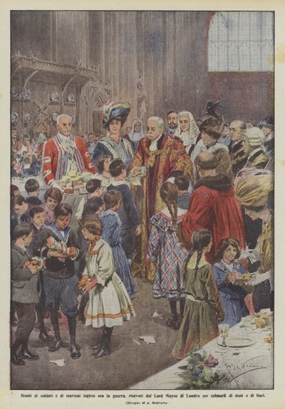 Enfants de soldats et de marins anglais en guerre, reçus par le Lord Maire de Londres - Achille Beltrame