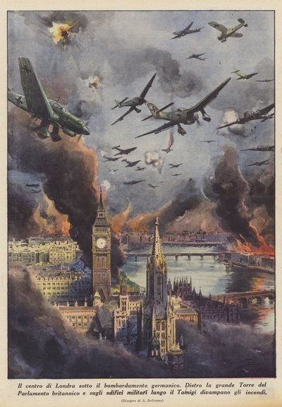 Londres central sous le bombardement germanique - Achille Beltrame