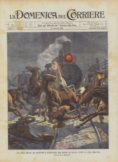 Deux trains directs qui renversent et écrasent un troupeau de chevaux le long de la ligne Rome-Pise - Achille Beltrame