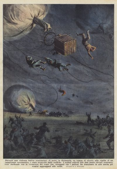 Pendant une violente tempête nocturne en Allemagne, un camp de sphériques - Achille Beltrame