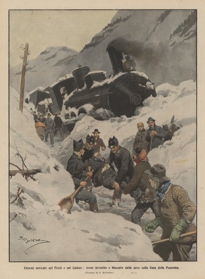 Enormes chutes de neige dans le Frioul et le Cadore, train bloqué par la neige sur la ligne de Pontebba - Achille Beltrame
