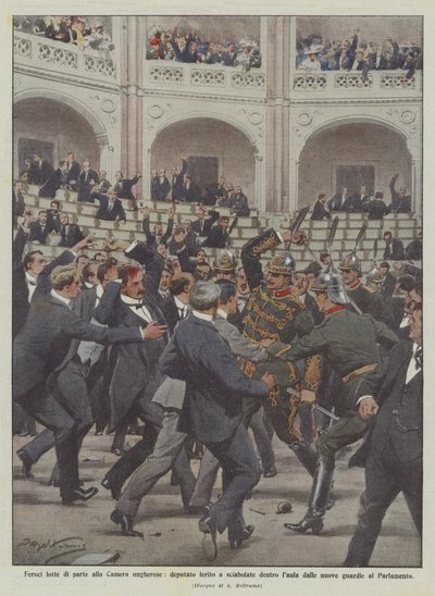 Violentes luttes partisanes à la Chambre hongroise, député blessé à coups de sabre dans l