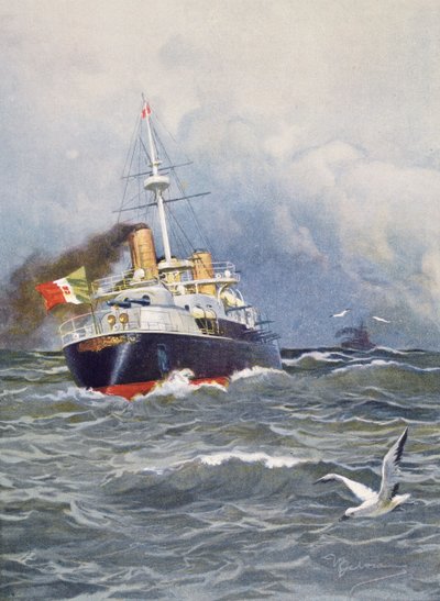Cuirassé de première classe Re Umberto, illustration par Achille Beltrame (1871-1945) du magazine hebdomadaire L