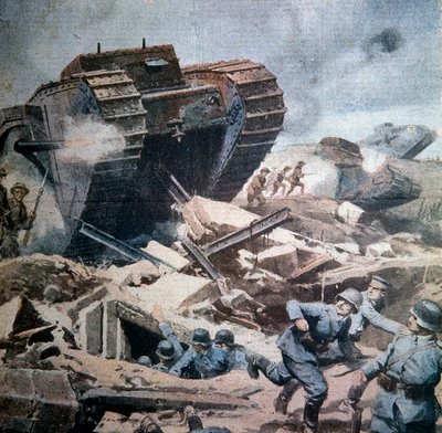Première Guerre mondiale (1914-1918) : « Assauts des chars anglais en Picardie » Illustration d