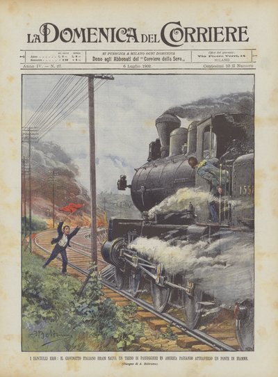 Les enfants héros, le jeune Italien Bradi sauve un train de passagers en Amérique - Achille Beltrame