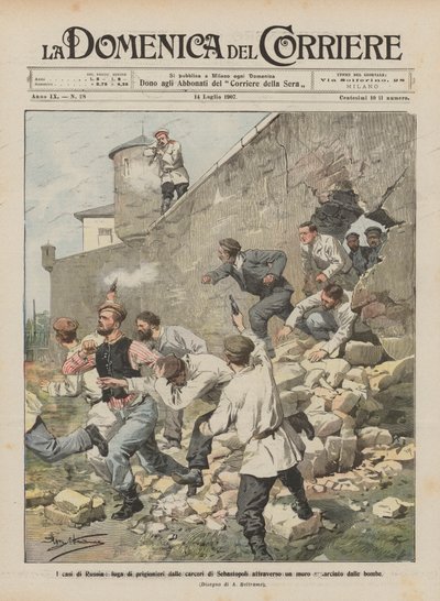 Les événements de Russie, évasion de prisonniers des prisons de Sébastopol à travers un mur déchiré par des bombes - Achille Beltrame