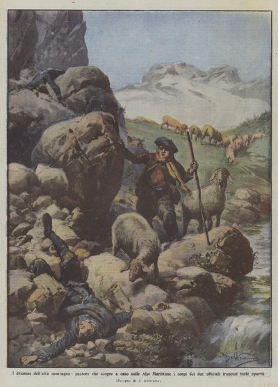 Les drames de la haute montagne, un berger découvre par hasard dans les Alpes Maritimes les corps de deux... - Achille Beltrame