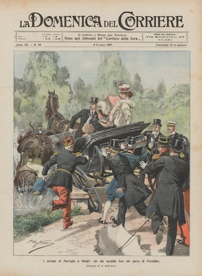 Les souverains de Norvège à Paris, ce qui leur est arrivé dans le parc de Versailles - Achille Beltrame