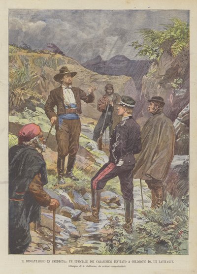Le brigandage en Sardaigne, un officier des carabiniers invité à un entretien par un fugitif - Achille Beltrame