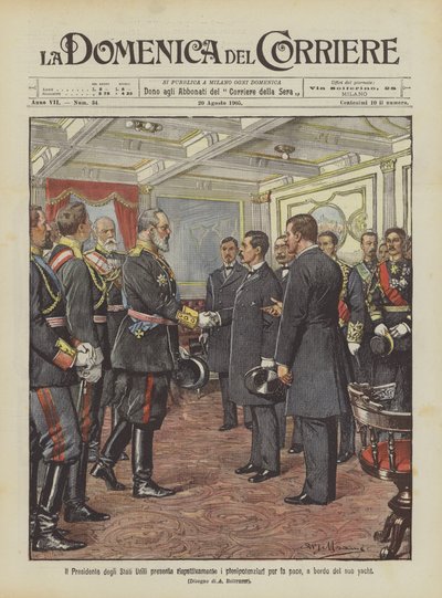 Le Président des États-Unis présente respectivement les plénipotentiaires pour la paix, à bord de son yacht - Achille Beltrame