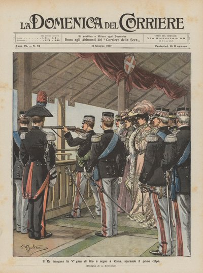 Le Roi inaugure la Ve compétition de tir à Rome, en tirant le premier coup - Achille Beltrame