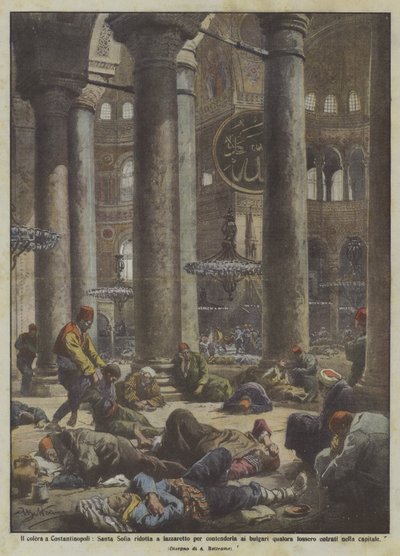 Le choléra à Constantinople, Sainte-Sophie transformée en lazaret pour la défendre contre les Bulgares - Achille Beltrame