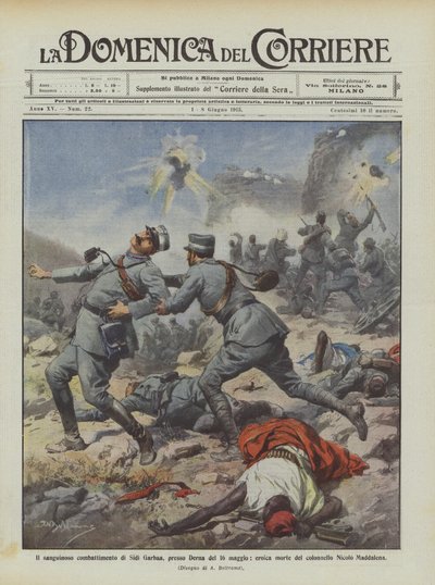 Le combat sanglant de Sidi Garbaa, près de Derna le 16 mai, mort héroïque - Achille Beltrame